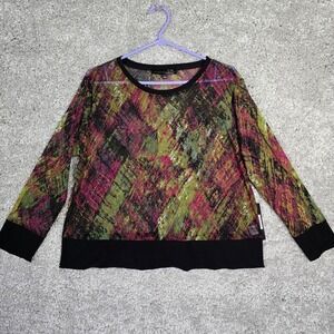 Liv by Habitat Womens Sheer Abstract Long Sleeve Blouse Size Small Artsy